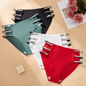Resim 4 Paket Büyük Beden Kadın El Üçgeni Külot, Zarif Düz Renk, Örme Kumaş, Polyester %89, Elastan %11, Orta Esneklik, Kirpik Setleri 
