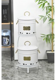 Resim 2 Katlı Metal Patates Soğan Saklama Kovası Beyaz 