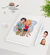 Resim Bk Gift Kişiye Özel Sevgililer Karikatürlü Beyaz Defter Kalem Seti-51 