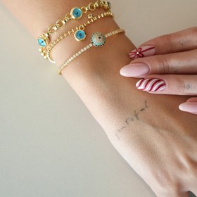 Resim 14K Altın Kaplama Zirkon Taşlı Nazar Boncuklu Bileklik 