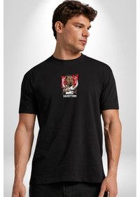 Resim Basketbol Oyun Zamanı Siyah Oversize Unisex Ön Orta Minimal Baskılı Tişört Siyah 