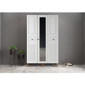 Resim Greta Membran 3 Kapaklı Portmanto Montaj Dahil Ceviz Beyaz 105 Cm 