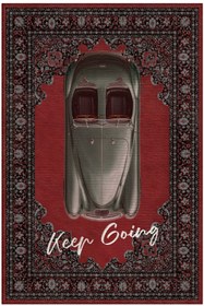 Resim Arteluna Home Retro 107 Kırmızı Siyah Vintage Retro Araba Figürlü Keep Going Tasarım Salon Oturma Ev Oda Halısı 