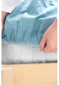 Resim Basic Lastikli Çarşaflı Pamuklu Tek Kişilik Nevresim Takımı - Gri - Turkuaz 