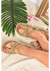 Resim Fox Shoes F470135104 Kumaş Kadın Sandalet Altın 