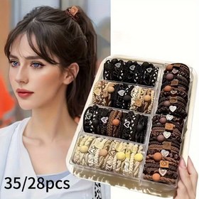 Resim 35/28 Adet Kahve Rengi Basit Yüksek Esneklik Dayanıklı Lastik Saç Bağları Yeni Tarz 