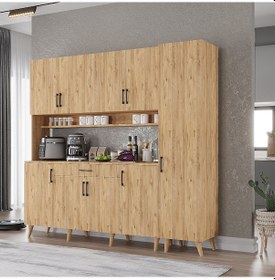 Resim Zenit Kahve Köşesi Çok Amaçlı Dolap Kiler Mutfak Dolabı Çam 175cm Çam 