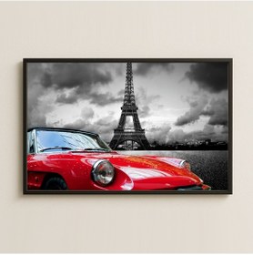 Resim Eyfel Kulesi Ve Kırmızı Klasik Araba Temalı Şeffaf Pleksi Tablo 