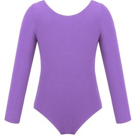 Resim Lavanta Kızlar Yürümeye Başlayan Uzun Kollu Leotard Jimnastik Bale Leotard Tulum Dans Kostümleri Lila 