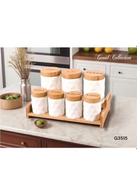 Resim Gönül Baharat Seti 7 Li Elmas Form Bambu Kapak G3515 Beyaz 