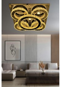 Resim İncezar Taşlı Plafonyer Led Avize - Kumandasız / Gold Gold 