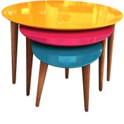 Resim Zigon Sehpa Ahşap Kayın Retro Konik Ayak Model Üçgen Tabla 3 Renk Tabla ceviz ayak El Yapım 