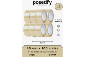 Resim 45MM x 100 Metre Koli Bandı | 12 Adet |Güçlü Yapışkanlı Şeffaf Paketleme Bandı 