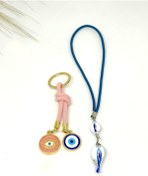 Resim Azrua Cam Damla Araba Ayna Süsü, Araba Nazarlık ve Açık Pembe İpli Anahtarlık Seti 