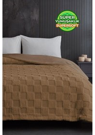 Resim Evlen Home Çift Taraflı Kişilik Kürk Yorgan Dolgulu Peluş Yumuşak Wellsoft Yatak Örtüsü 1 Parça Floy Kahverengi 