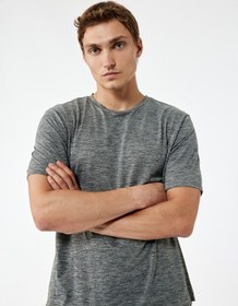 Resim Koton Regular Fit Kısa Kollu Dikiş Detaylı Desenli Bisiklet Yaka Spor Tişört Gri Melanj 6wam10056nk Gri Melanj 