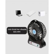Resim Şarjlı USB Fan – Masaüstü Mini Vantilatör, Taşınabilir, Işıklı, 3 Kademeli, Sessiz 