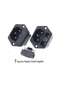 Resim Sigortalı C14 Şase Erkek Girişi Vida Montajlı Güç Kaynağı Soketi 