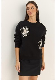 Resim Shade Kadın Bisiklet Yaka Çiçek Nakışlı Üç İplik Şardonlu Sweatshirt 60601045 - Siyah 