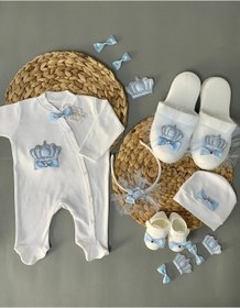 Resim Petite Ponpon Baby Yenidoğan Bebek Hediye Lohusa Terlikli Tulum Set 