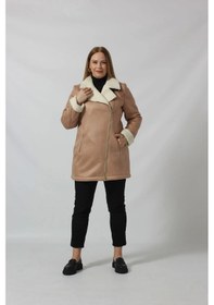 Resim Moda Berray Uzun İçi Kürklü Boğazı Kemer Detaylı Kaban Kahverengi 