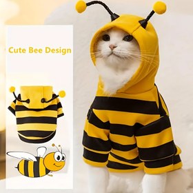 Resim 1 Adet Sevimli Arı Kostümü Kapüşonlu Kazak - Çizgili Desenli Şirin Evcil Hayvan Giysisi, Dayanık Polyester Tüm Mevsimlerde Uygun, İlkokul Partiler ve Günlük Giysi ile Kolay Geçiş (Sarım & Si 