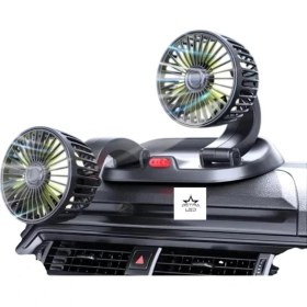Resim Araç Içi Vantilatör 360° Dönebilen Torpido Üstü Çift Başlıklı Vantilatör 12V Uyumlu Soğutucu Fan 