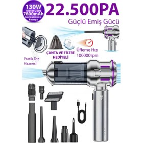 Resim Dybox 22500PA 130W 7800 Bataryalı Güçlü Portatif Vakumlu Kablosuz Üflemeli Mini Araç Süpürgesi 