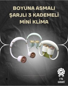 Resim TeknomAVM Asılabilir Mini Boyun Fanı | 1000mAh Şarjlı, Turbo Güçlü Rüzgar 
