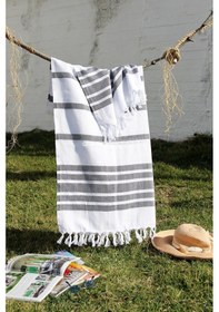 Resim %100 Pamuklu 100x180 Peştemal Plaj Havlusu Jakarlı Siyah 