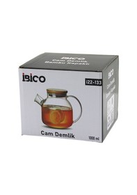 Resim 1000ml Sade Düz Cam Demlik Bambu Dış Yüzey - Metal İç Yüzey - Silikon Contalı Kapak 4741 Altın - Buz Mavisi 