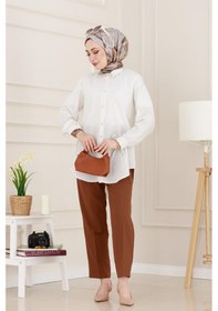 Resim Sevitli Taş Detaylı Hilal Tunik-beyaz-4956 Beyaz 