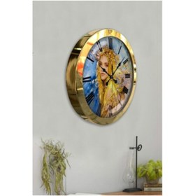 Resim Bahat Gold Altın Varaklı Salon Ofis Duvar Saati Metal Çerçeve 35 Cm 
