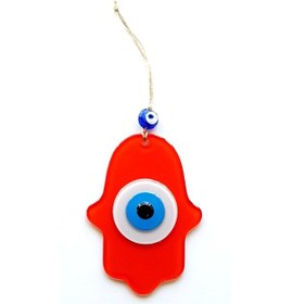 Resim Nazar Boncuklu Turuncu Fatma Ana Bereket Eli Cam Duvar Süsü 