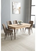 Resim Jusie Meşe Desen 80x132 Açılabilir Mutfak Masası Takımı 4 Adet Sandalye Cappucino 