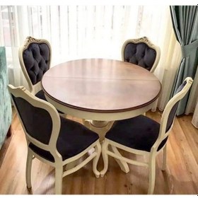 Resim Masifart 100 cm Yuvarlak Baba Ayak Masa + 4 Sandalye Takımı Oymalı 