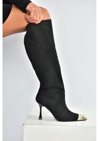 Resim Fox Shoes V752574102 Siyah Süet İnce Topuklu Kadın Çizme Siyah 