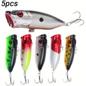 Resim 5 adet Premium Topwater Popper Balık Yemleri - 6.5cm/2.56 inç, 12g, Sert Yem, Yapay Wobblers, 6# saç tokası Dahil - Büyük Balık Yakalamak İçin Mükemmel 