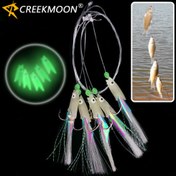 Resim 5 adet / çanta Luminous Uskumru Tüyleri Bass Cod Lure - Deniz Balıkçılığı için Yüksek Kaliteli Karbon Çelik Üçlü saç tokası Yem 