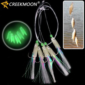 Resim 5 adet / çanta Luminous Uskumru Tüyleri Bass Cod Lure - Deniz Balıkçılığı için Yüksek Kaliteli Karbon Çelik Üçlü saç tokası Yem 