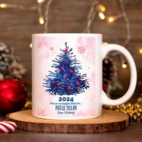 Resim Mesajlı Süslü Yılbaşı Ağacı Tasarımlı Bardak 