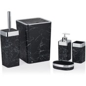 Resim Trend Banyo Mutfak 5 Parça Mat Kare Mermer Desen Banyo Seti 