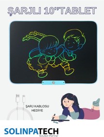 Resim Solinpatech 10'' Şarj Edilebilir Dijital Yazı Çizim Tableti Mavi (Dijital Kalemli ve USB Kablolu) 