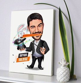 Resim Şapkadan Tavşan Çıkaran Erkek Karikatürlü Kanvas 