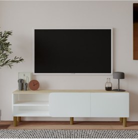 Resim İnarch Dizayn River 150 Cm Modern Tv Sehpası Kapaklı Ve Raflı Tasarım Beyaz - Safirmeşe 