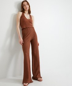 Resim Koton Düz Paça Pantolon Yüksek Bel Dokulu Kahverengi 4sak40084ek Kahve 