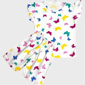 Resim Aliş Kids Kız Çocuk Pamuklu Beyaz Desenli Kolları Fırfırlı Şortlu Yazlık Pijama Takımı 