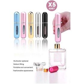 Resim 5'li Doldurulabilir Mini Parfüm Şişesi Renkli Taşınabilir Cep Çanta İçi Sprey Parfüm Şişesi 
