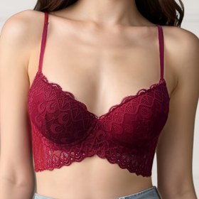 Resim Romantik Kırmızı Renkte Kadınlar İçin Seksi Dantelli Push-Up Sütyen 