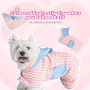 Resim Kuru Hızlı Köpek Banyo Bornozu - Ultra Emici, Ayarlanabilir Çizgili Evcil Hayvan Havlusu Kontrast Kenarlı, Yavru ve Küçük Köpekler için Yumuşak Kumaş, Kalınlaştırılmış Tasarım ile Hızlı Kuruma, Köpek Banyo Bornuzu, Oyunbaz Köpek Tasarımı, Hızlı Kuruyan Kumaş 